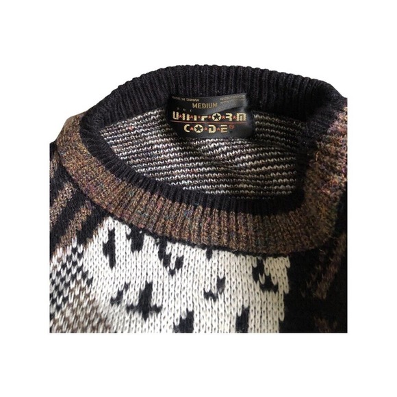 Vintage Uniform Code Geometric Knit Sweater Size S With Leather Patches - Picture 8 of 16